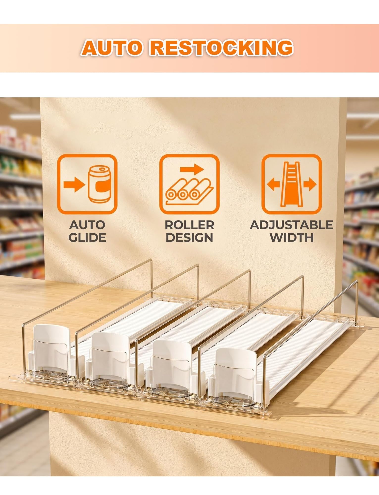 Generisch Verstellbarer Getränke Organizer für Kühlschrank, Automatischer Dosen-Pusher mit Federkraft, Regal-Ordnungs für Softdrinks & Bier, Aufbewahrung(30 x 31 cm)