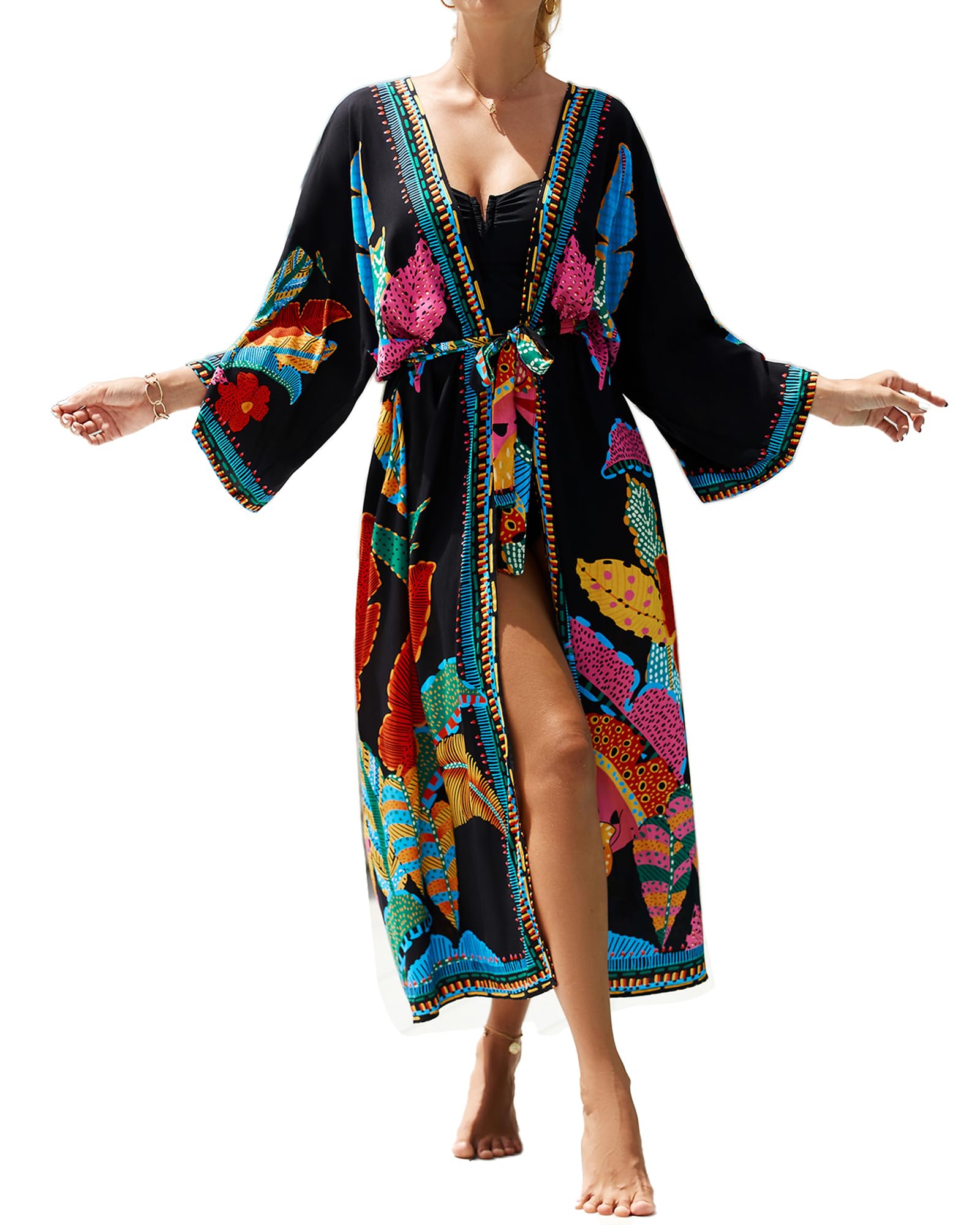 Womens Chiffon/Rayon Beach Blouses Kimono Cardigan Long Bikini Cover Up