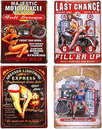 UOOPAI Pin-up Girl Gasolinera motocicleta servicio completo ruta engrasada 66 reparación de automóviles póster de metal rural vintage cartel de lata