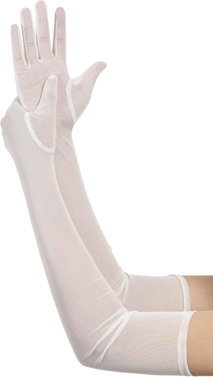 Hazhlko Women's Long Stretchy Mesh Tulle Sheer Gloves Costume Wedding Opera Halloween Party 1920's Dance Gloves - Image 2