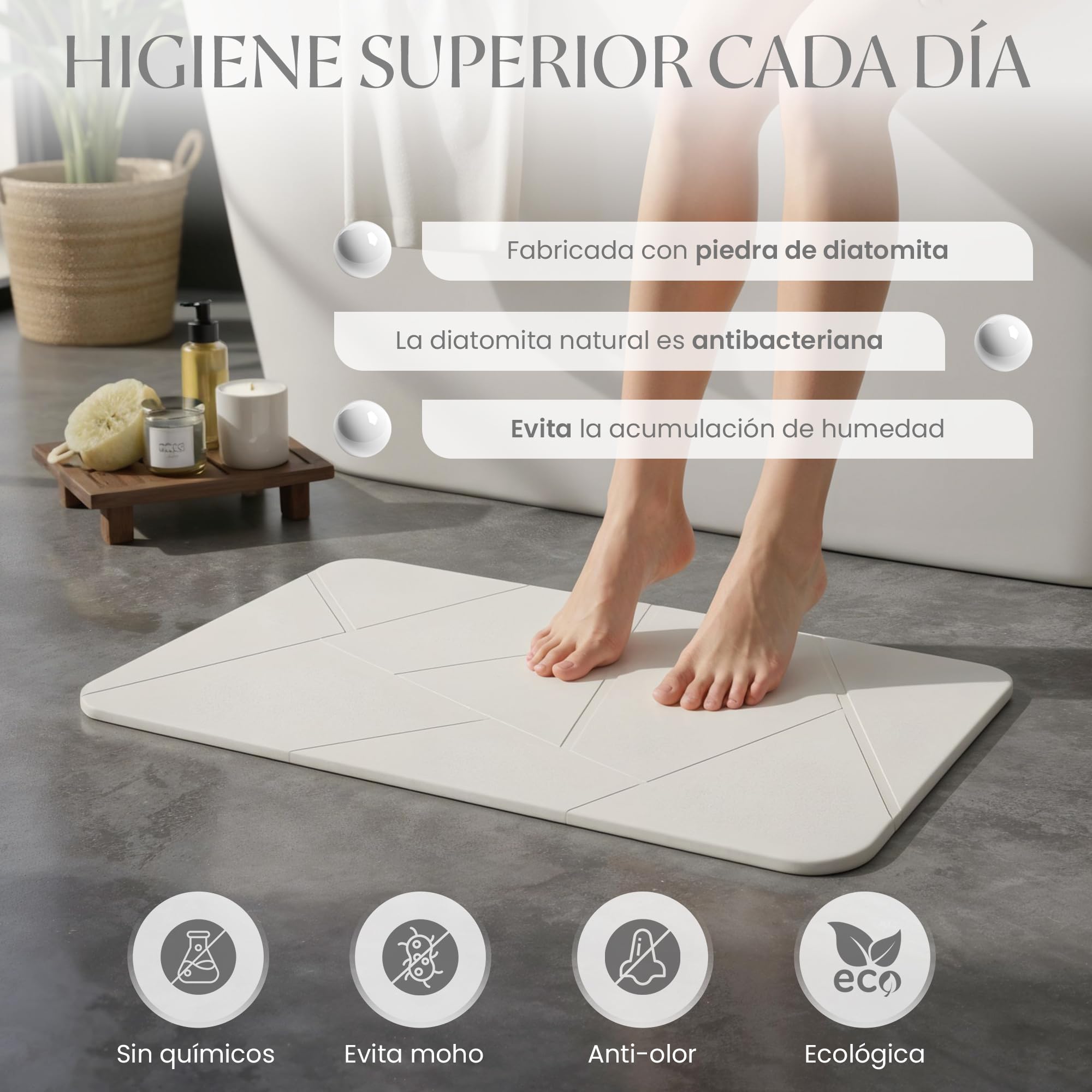 Alfombra Diatomita Baño 60x40 cm – Alfombra de Piedra Diatomita Secado Rápido, Antideslizante y Antibacteriana – Stone Bath Mat — view 4