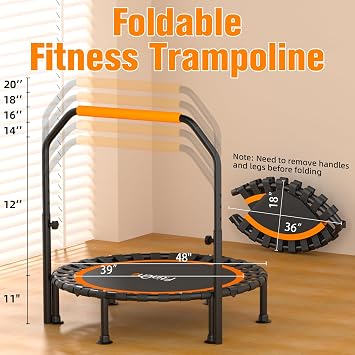 '40''/48'' Foldable Mini Trampoline Load 330lbs, Portable Exercise Rebounder with Durable Bungee Band, Fitness Trampoline for Adults and Kids'