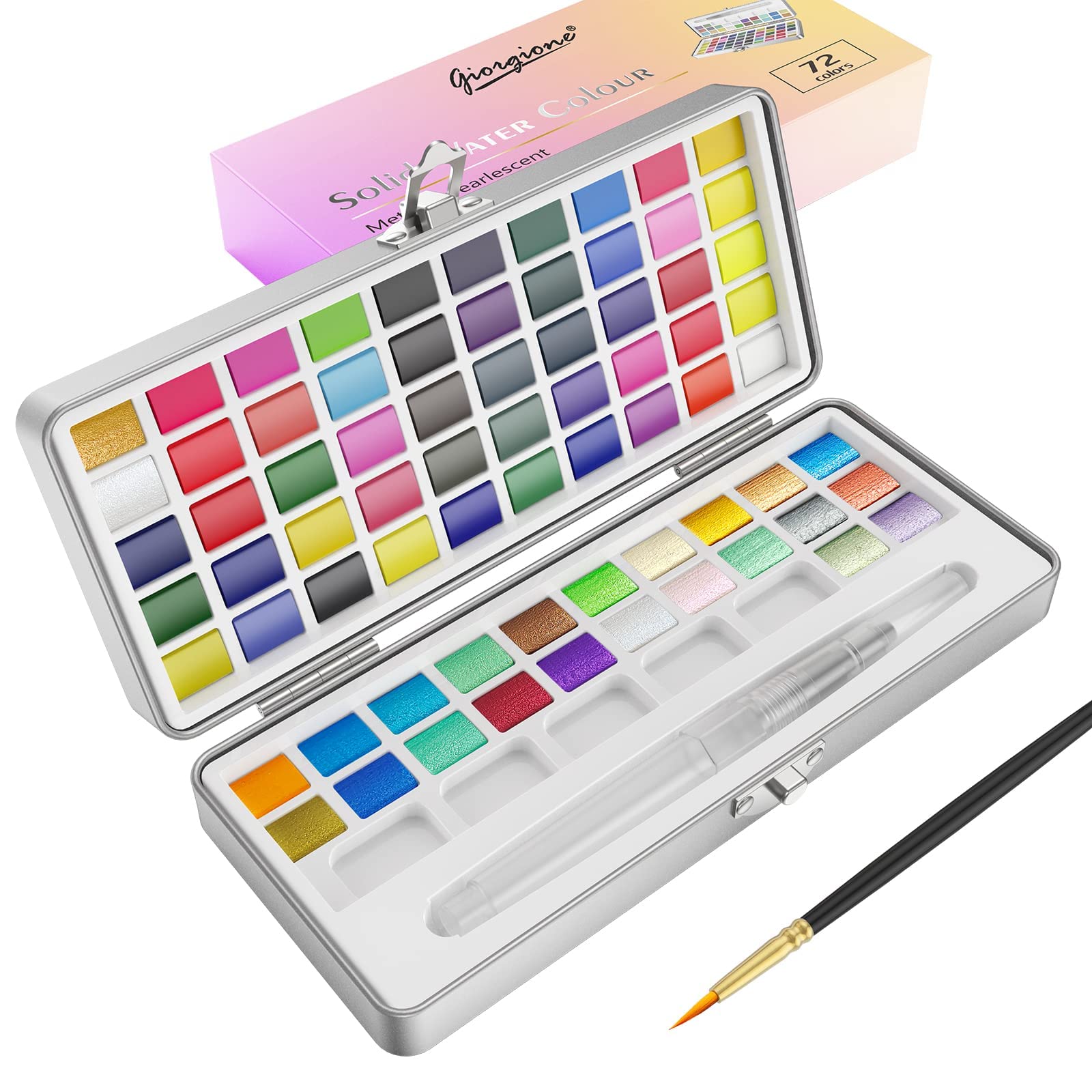 Watercolor Paint Set, 72 Premium Artistic Paint Set Include 50 Regular & 22 Metallic Colors, Arts And Craft Supplies For Kids