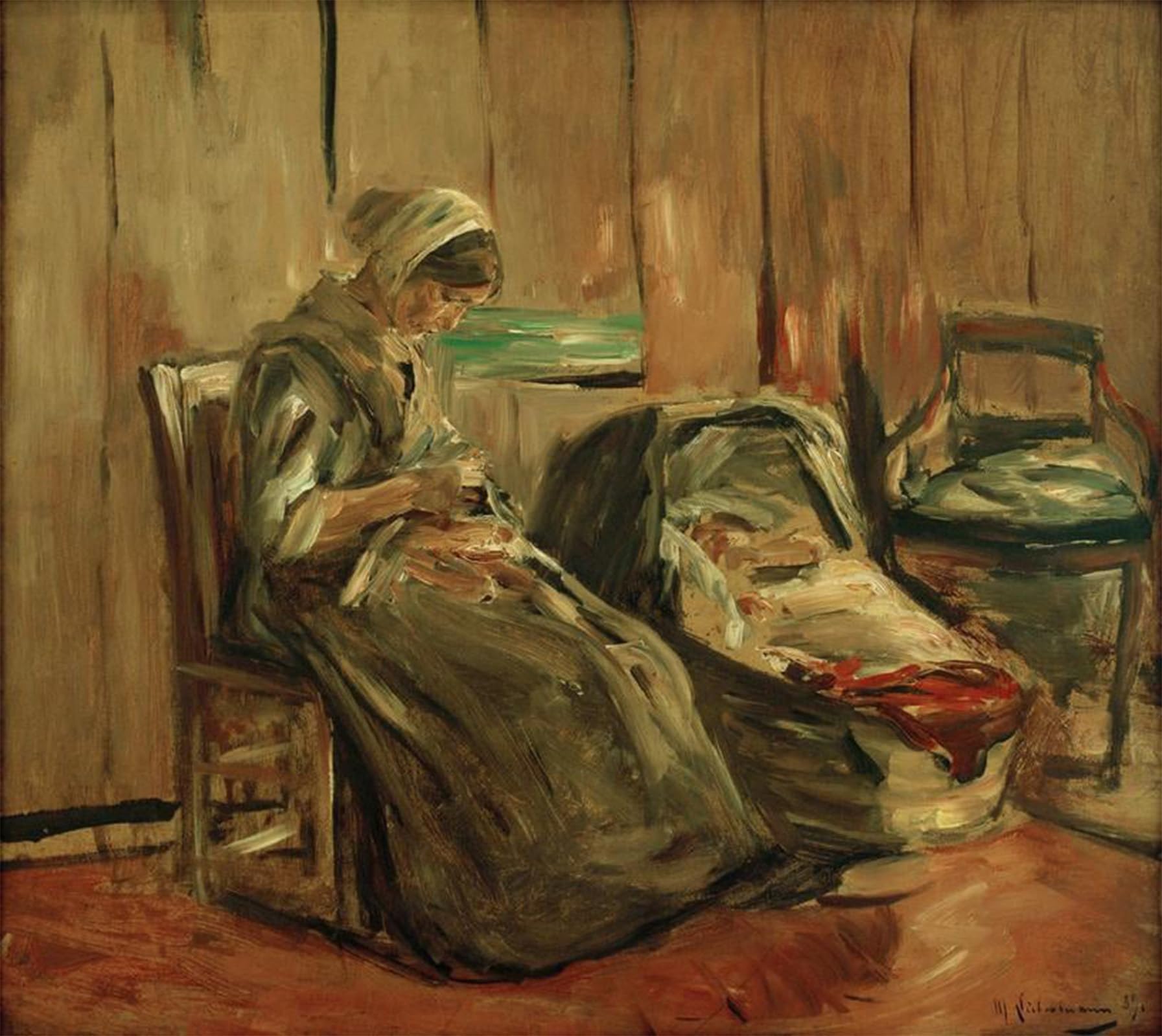 SERENDIPITP Abstract Painting Mural Print Picture Wall Decor Painting Interior with sewing woman by Max Liebermann Vintage Wall Artwork for Home Decor 60x90cm