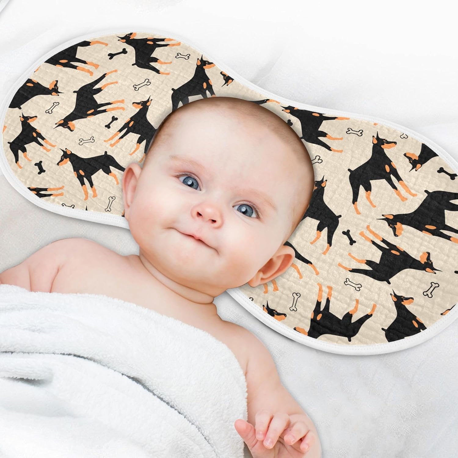 Muslin Baby Burp Cloths, Doberman Cartoon Dog Muslin Washcloths Baby Bibs Rags Comfy Soft Absorbent in for Newborn Boys and Girls 4 Piece 22 x 11 Inch