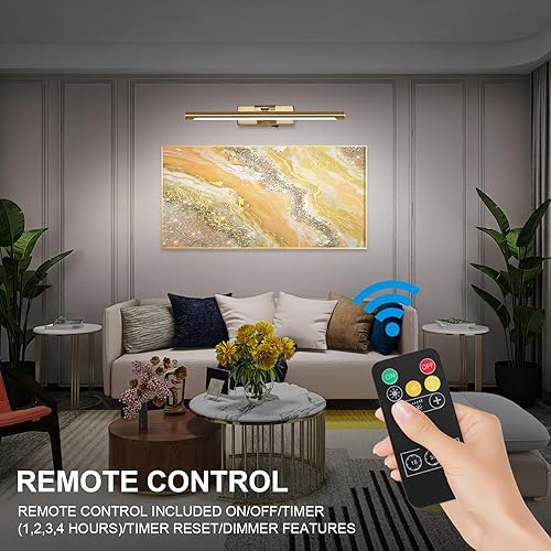 Miniatura 5 de Moderna luz LED regulable de 15.75 pulgadas, luz de imagen de latón, la pantalla puede girar hacia arriba y hacia abajo 270 grados, 3 temperaturas