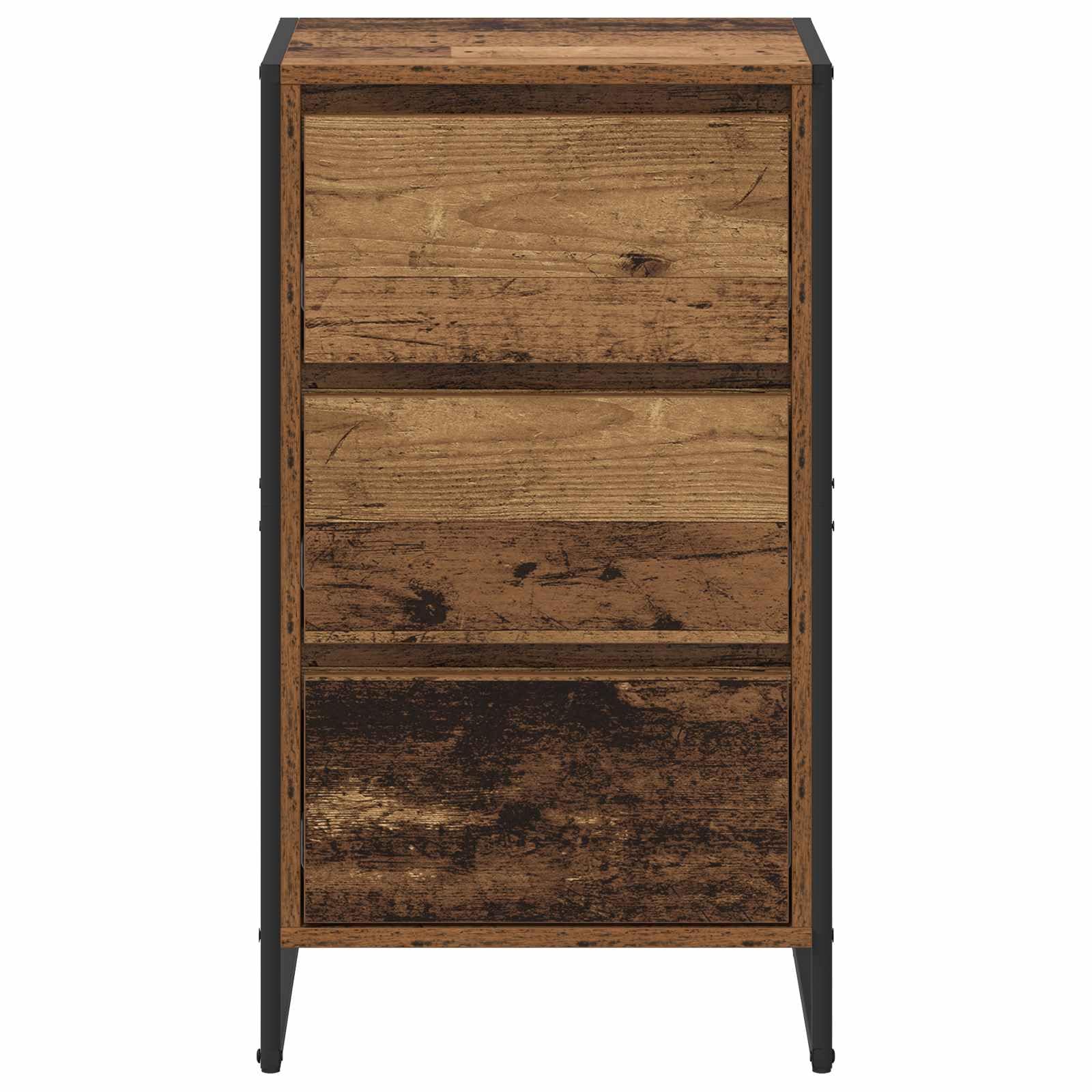 Sideboard Altholz 42 x 36 x 75,5 cm Holzwerkstoff mit Schublade, Industrie-Design Schrank für Wohnzimmer, Schlafzimmer, robuste Stahlbeine, viel Stauraum für Bücher und Dekoration, moderne Wohnidee