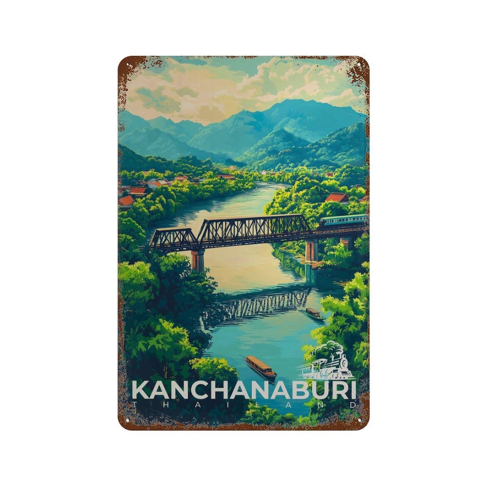 xiaoxiaoshen Kanchanaburi Travel Thailand River Kwai Wall Decor Art Metal Tin Poster Modern Home Decor Art Home Bar Shop Decorations Vintage Sign 30x20cm