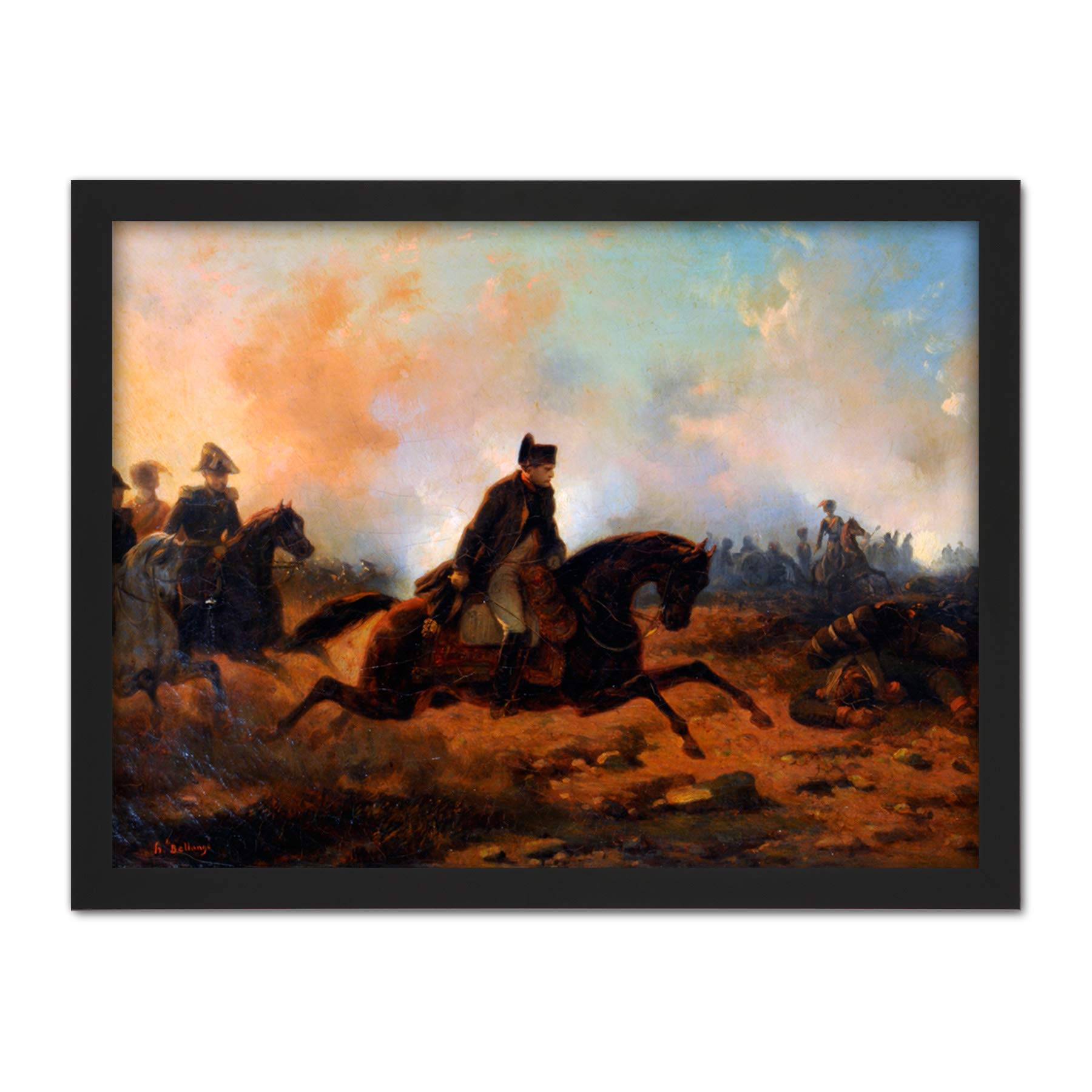 Bellange Napoleon Charging Battle Waterloo Painting Large Framed Art Print Poster Wall Decor 18x24 in