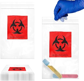 Biohazard Specimen Bags, 6 x 9 Inch. Pack of 100 Clear Zipper Specimen Bags. 2-Wall Polyethylene Biohazard Bag, 2 Mil. Waterproof LDPE Plastic Bag with Zipper