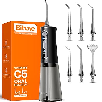 Bitvae Water Dental Flosser for Teeth, Cordless Water Teeth Cleaner Picks, 3 Modes 5 Intensities, IPX7 Waterproof, Rechargeable Water Dental Picks for Cleaning - Black