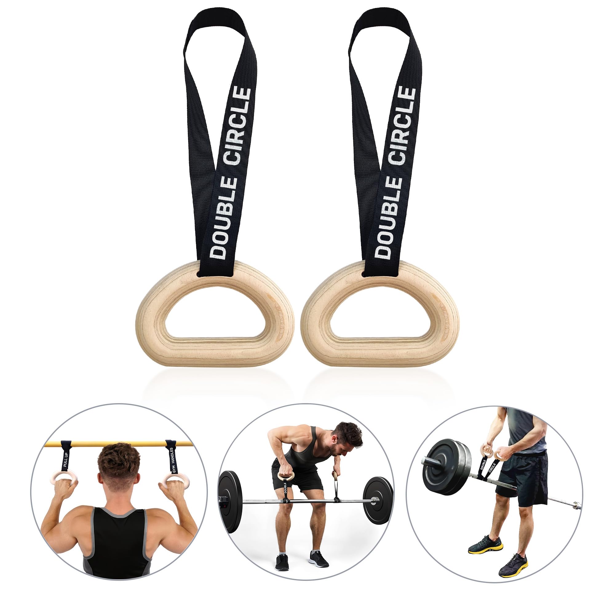 Double Circle Pull Up Handles - Pull Up Grips, LAT Pull Down Gym Handles Design - Quick Attachment to Bars and Barbell Grips - Includes Carry Bag - Suitable for Home Gym and On-The-Go Workouts