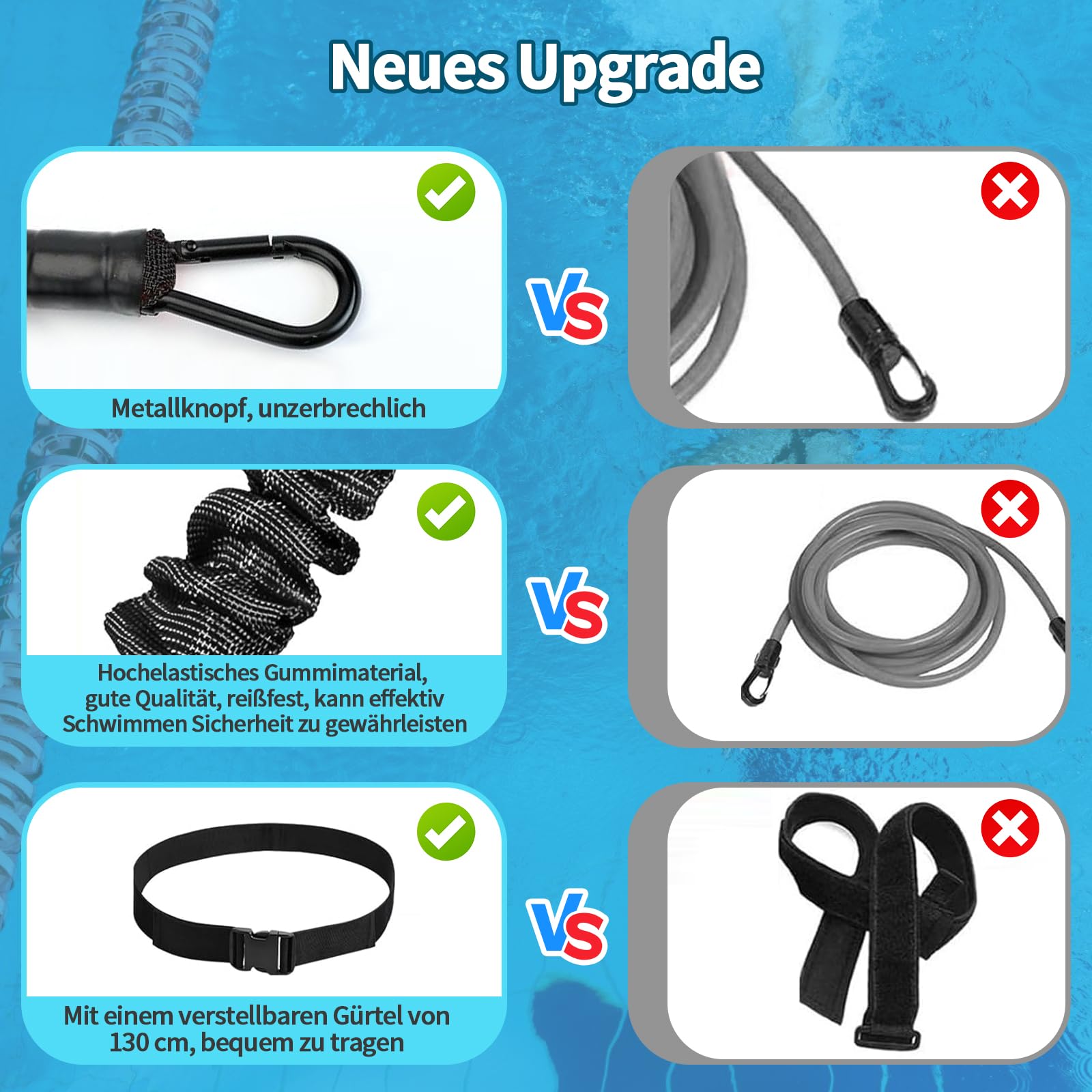 Cintura da nuoto per piscina, 4 – 10 m, regolabile, per piscina, per adulti