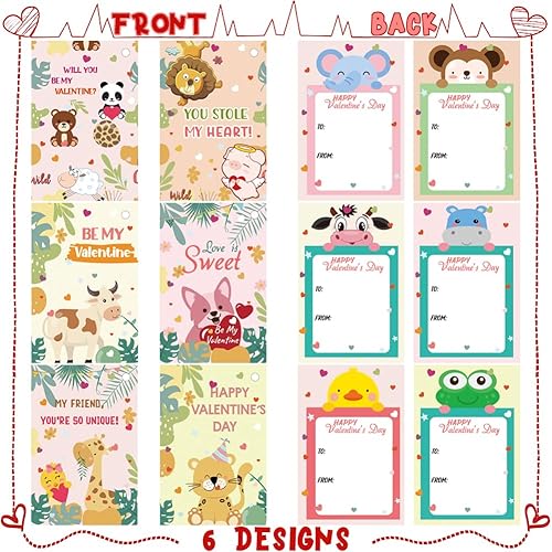 Miniatura 5 de Juego de 24 tarjetas del día de San Valentín con pequeños animales de peluche, llavero de pequeño animal de peluche, tarjetas de intercambio de San