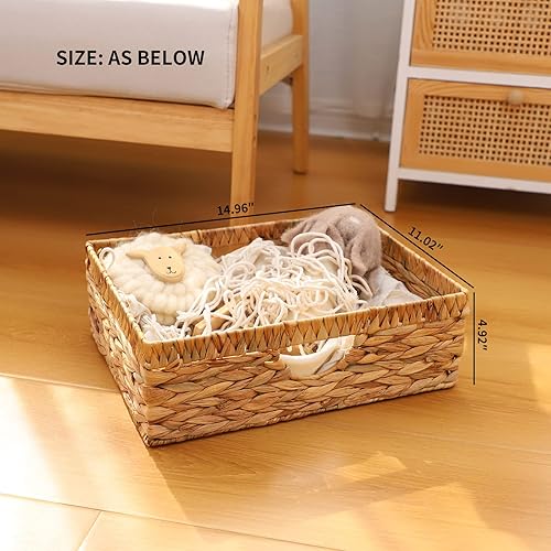 Miniatura 3 de YAHUAN Water Hyacinth Storage Baskets, Hand-Woven Baskets with Built-in Handles Wicker Baskets for Organizing Storage Baskets for Bedroom,Living