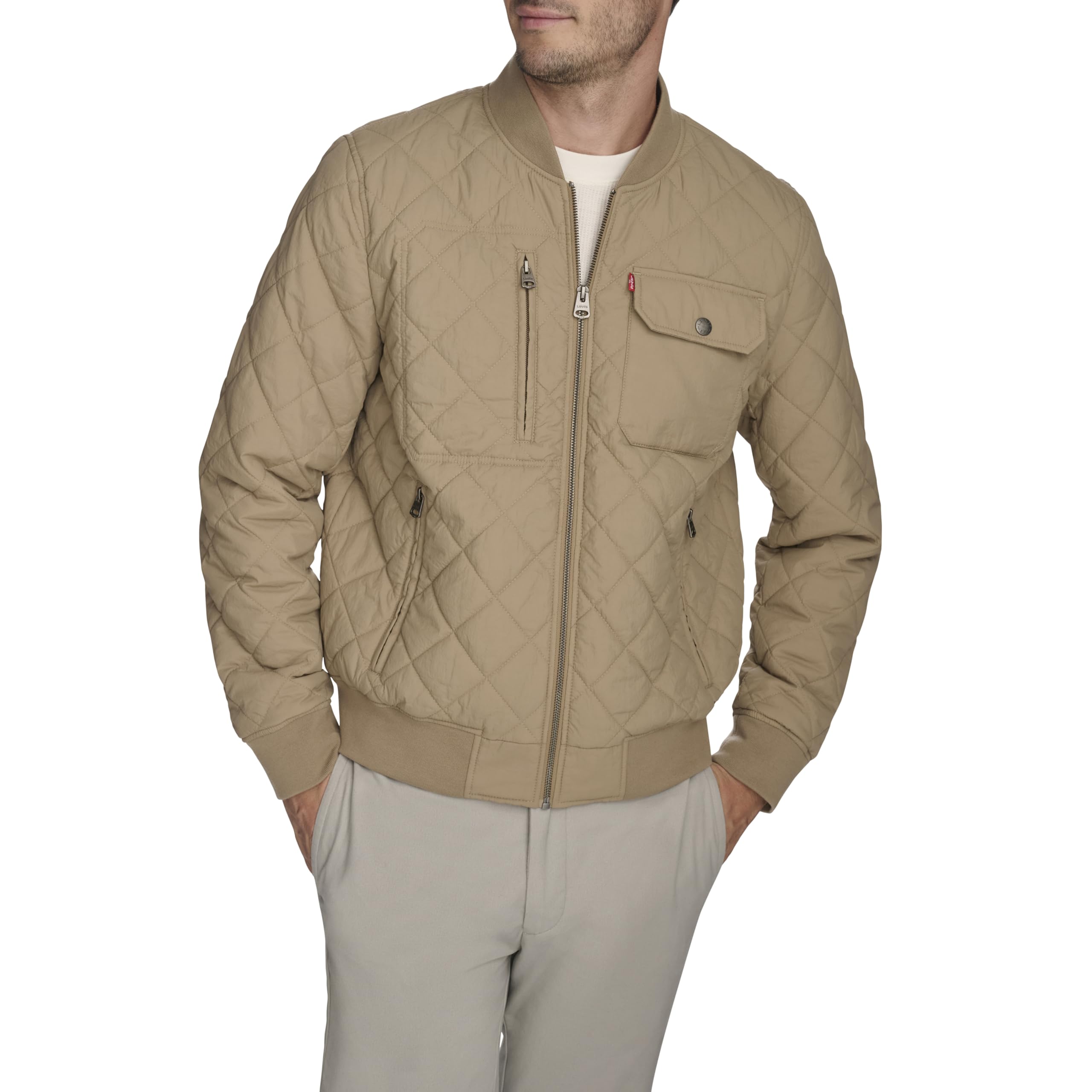 Levi's Men's Diamond Quilted Bomber Jacket, Light Taupe, Light