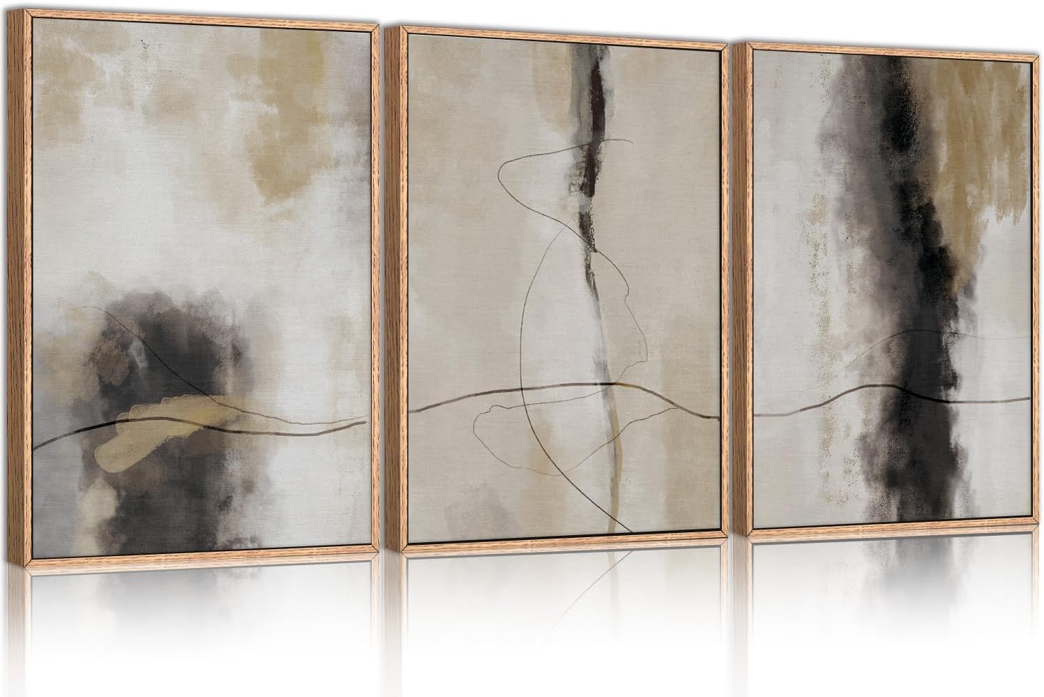 HPNIUB Large Modern Abstract Framed Canvas Wall Art Set,Geometric Line Black White and Beige Textured Wall decor Neutral Gray Minimalist Art Print for Living Room,Bedroom,Dining Room,Office 40 x 60cm — image 1
