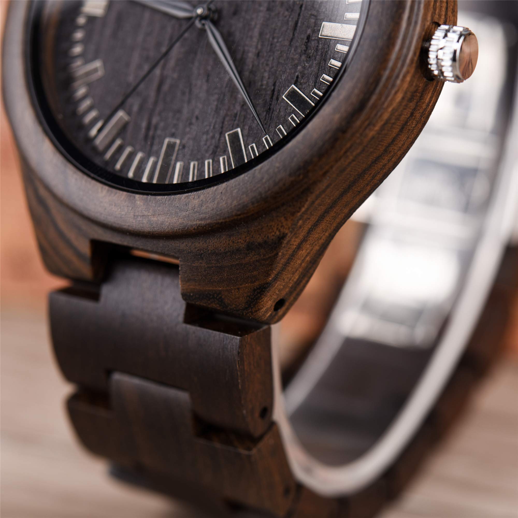 Kim Johanson Herren Ebenholz Armbanduhr *Dark Star* in Braun/Schwarz mit Einem Gliederarmband Handgefertigt Quarz Analog Uhr inkl. Geschenkbox