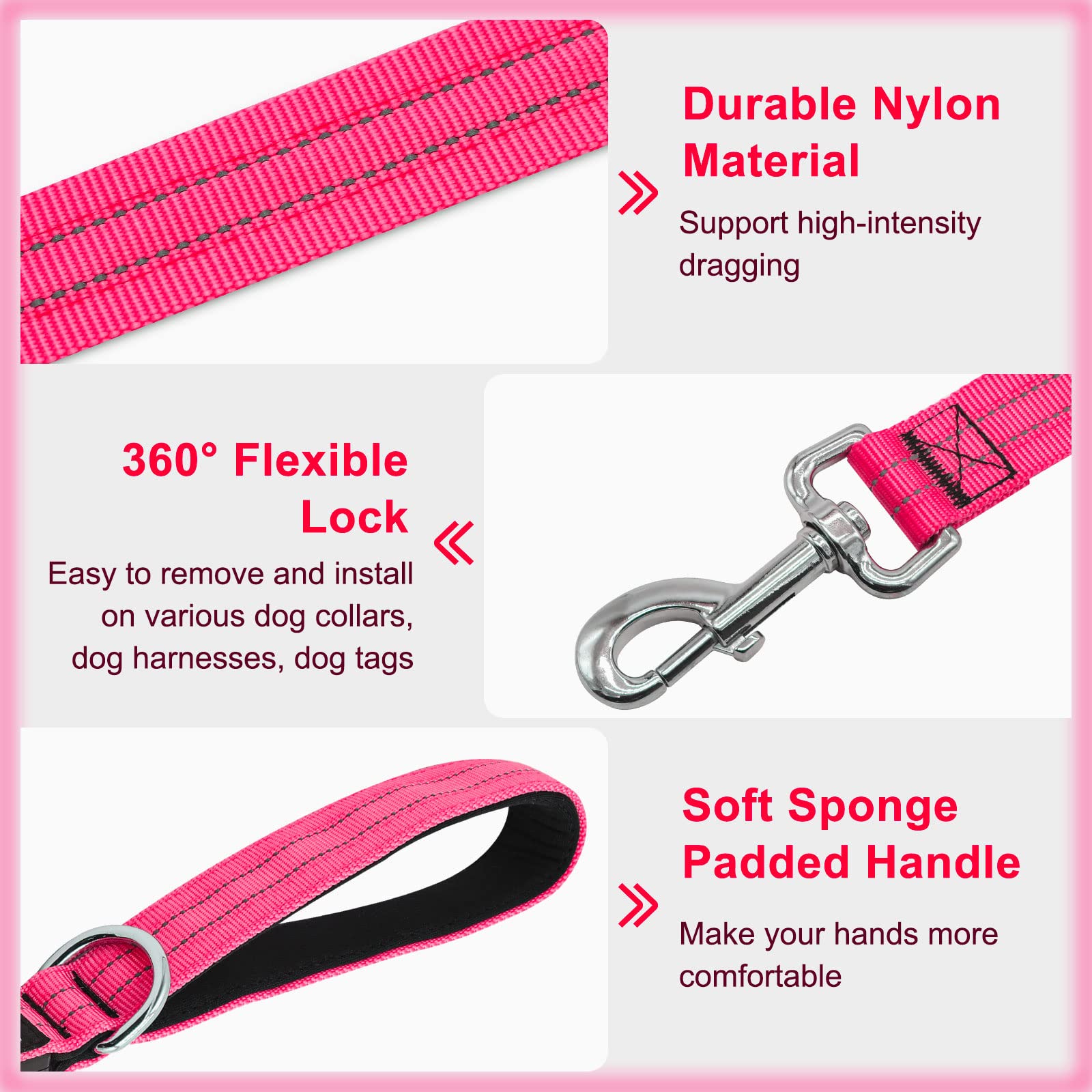 Guinzaglio per cani a led grande, leggero, impermeabile, resistente guinzaglio riflettente in nylon con luce per passeggiate notturne, 4 m di sicurezza Glow in the Dark Guinzagli per cani rosa