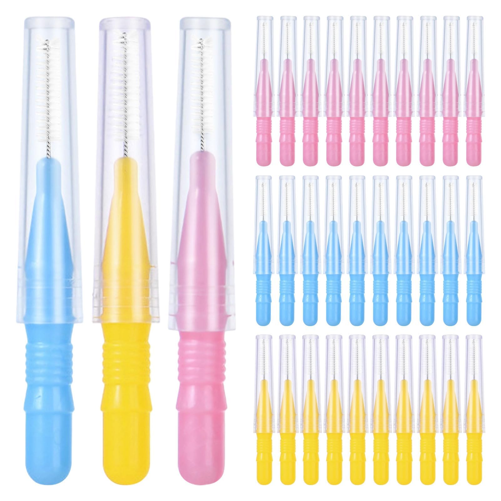 Interdental Brushes Set,30 PCS Braces Brush,Dental Brushes,Mini Toothbrush Dental Tooth Flossing,Floss Brushes,Tooth Cleaning Tool for Cleaning Gaps Between Teeth(3 Colors, 3 Sizes)-image-34