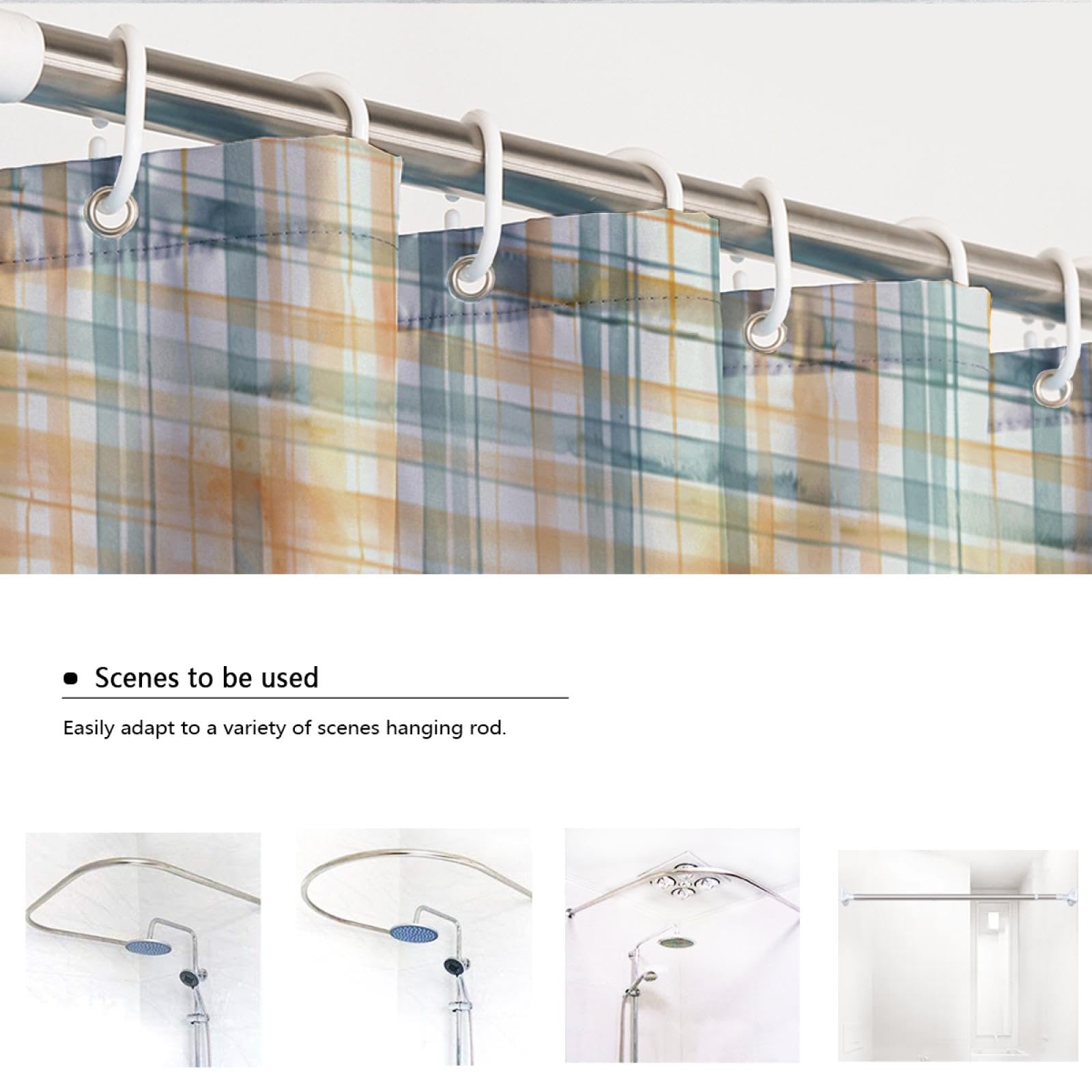 Cortina de Ducha con Patrón Geométrico de Cuadros Resistente a Las Arrugas Calidad Hotelera Clásica Cortina de Bañera Moderna para Baños Lavable 180Bx180Lcm