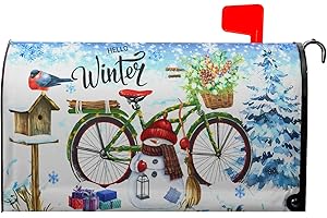 Hello Winter Bicycle Mailbox Cover Magnetic Winter Snowflake Decorative Magnetic Mailbox Covers