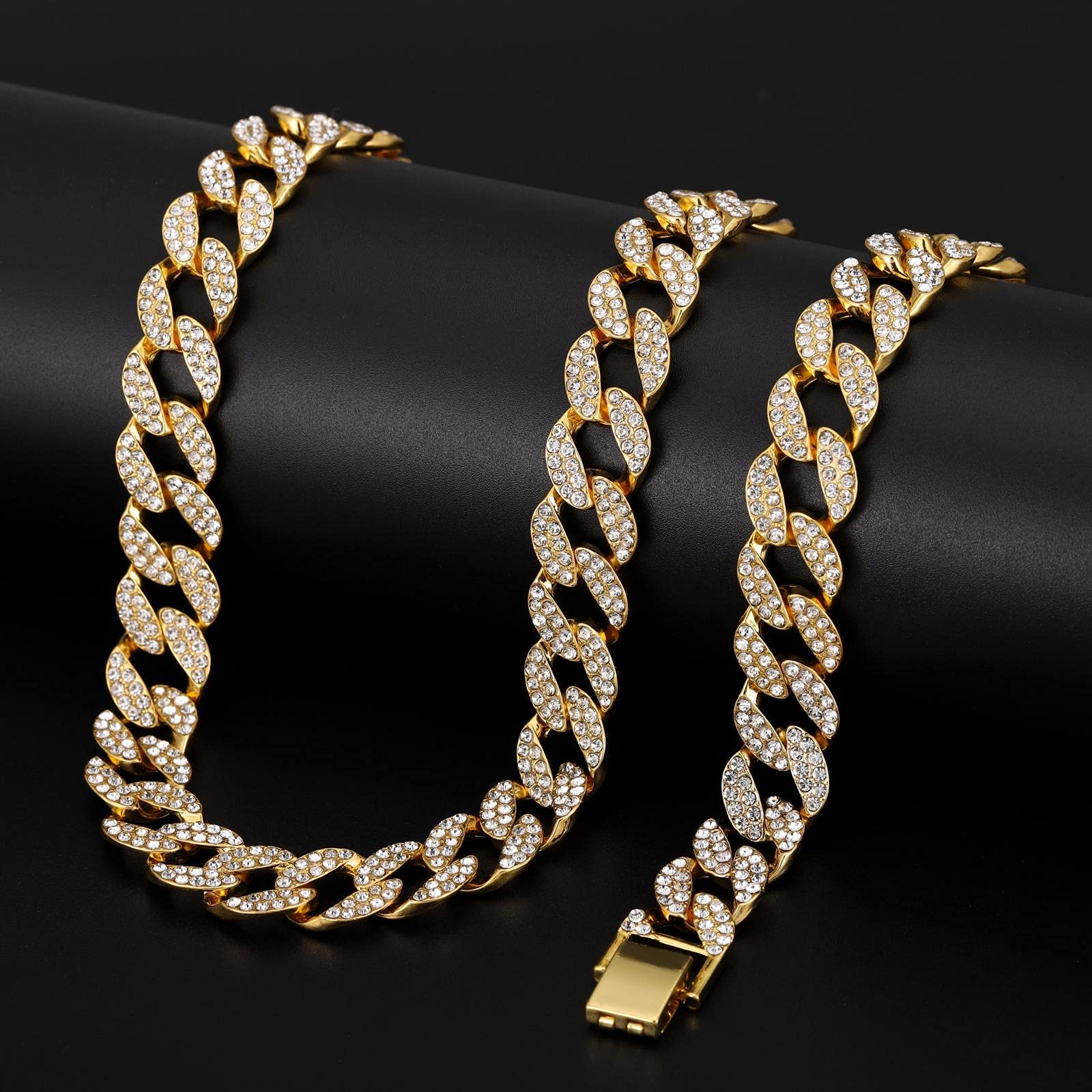 Men Hip Hop Cuban Chain Necklace Paved Rhinestone Bling Ice out Necklace for Men Cuban Link Chain Jewelry Present