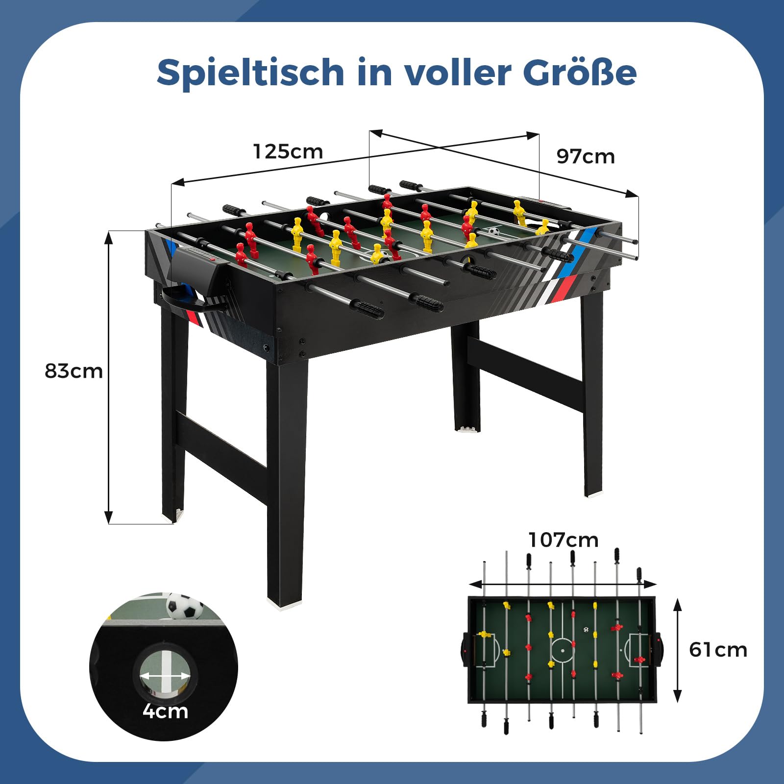 COSTWAY Multi Spieltisch, 4 in 1 Tischkicker mit Billard, Hockey, Tischtennis, Multifunktionstisch Tischfußball mit Zubehör, Kickertisch für Spielzimmer, Party, Bars, 125 x 97 x 83 cm
