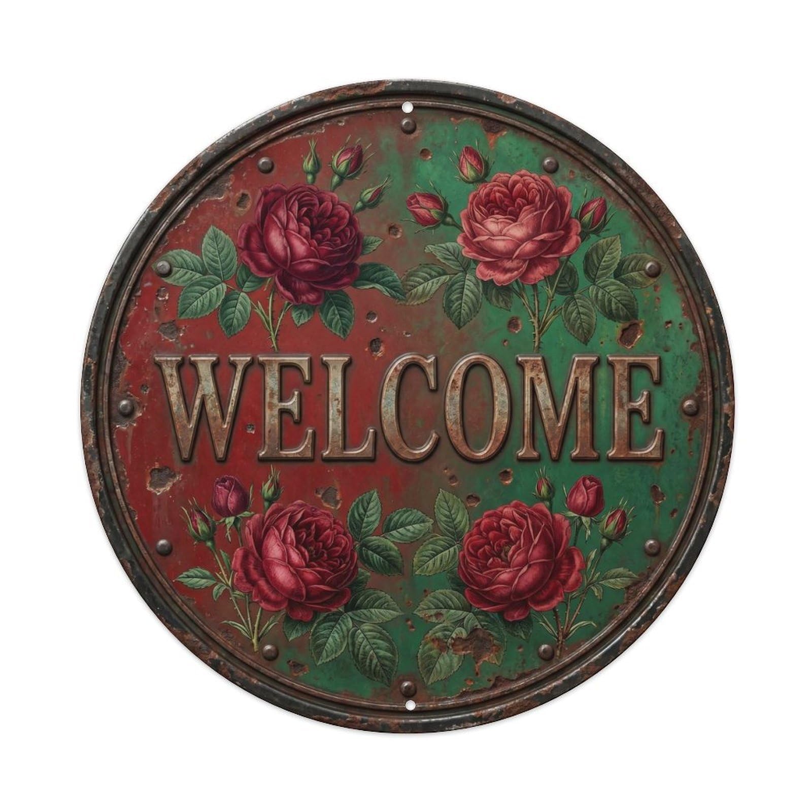 Welcome Botanical Floral Greeting Label Rose Metal Tin Sign