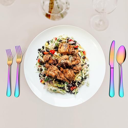 Miniatura 7 de ENLOY - Juego de cubiertos de 20 piezas de acero inoxidable colorido, juego de cubiertos de cocina para 4, incluye tenedores, cucharas, cuchillos,