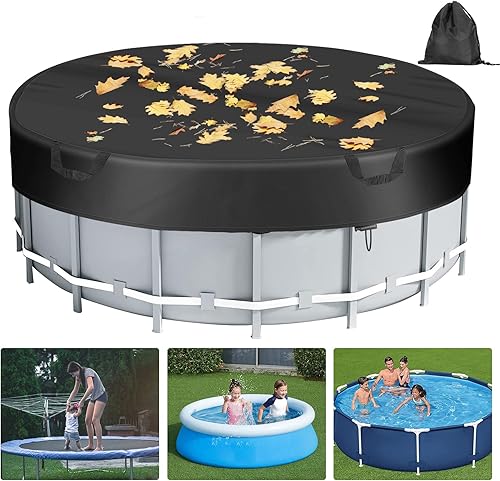 HUMLANJ Cubierta redonda de piscina de 18 pies, cubiertas solares para piscinas sobre el suelo con cordones, cubierta redonda para piscina, cubierta