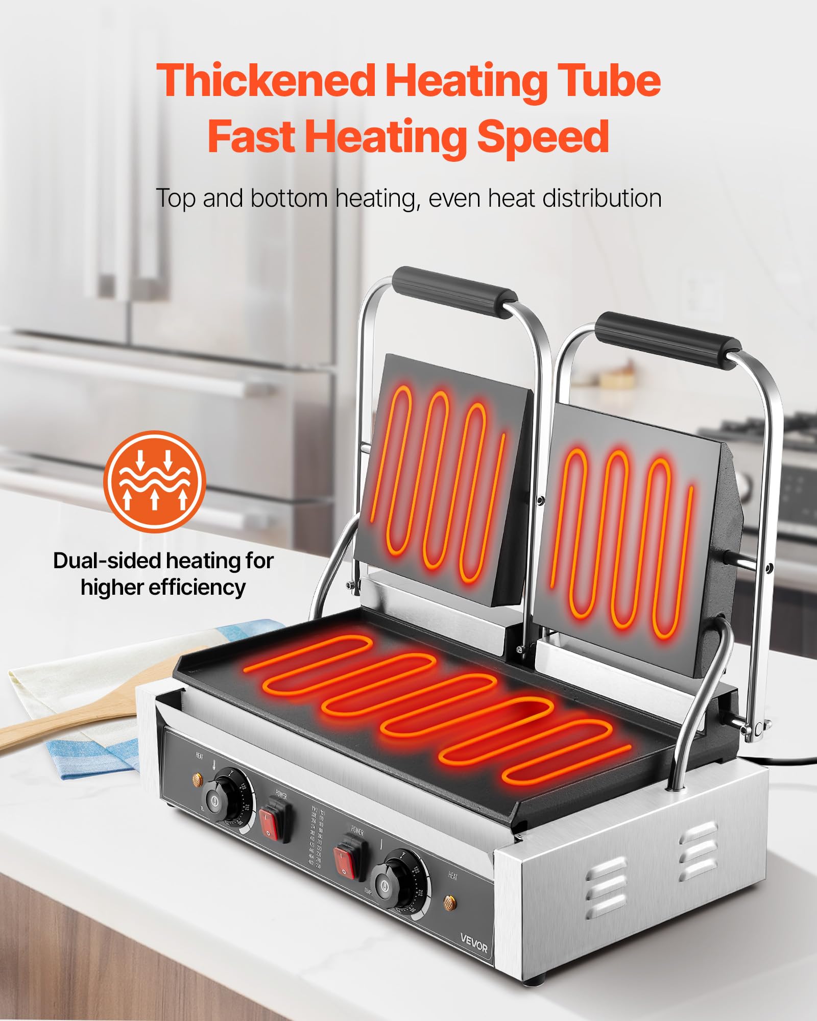 VEVOR 3600W Grill elettrico per panini,doppia piastra per panini con piastra smaltata piatta da 48,5x23 cm,piastra per panini in acciaio inox,controllo della temperatura,per hamburger,bistecche,cucina