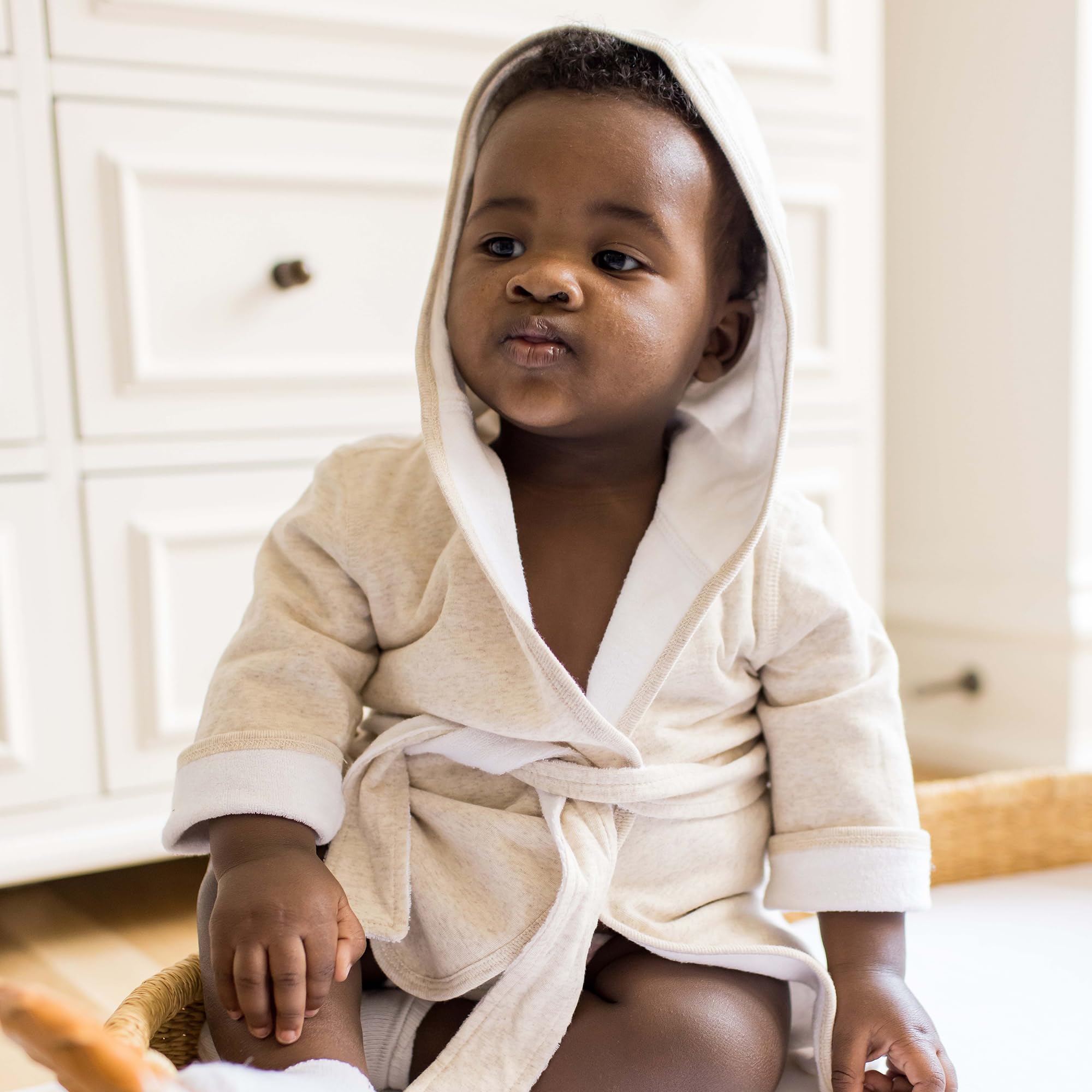 Burt's Bees Baby Infant Hooded Robe Organic Knit Terry Bathrobe Albornoz, Avena, 0-9 Months Unisex bebé
