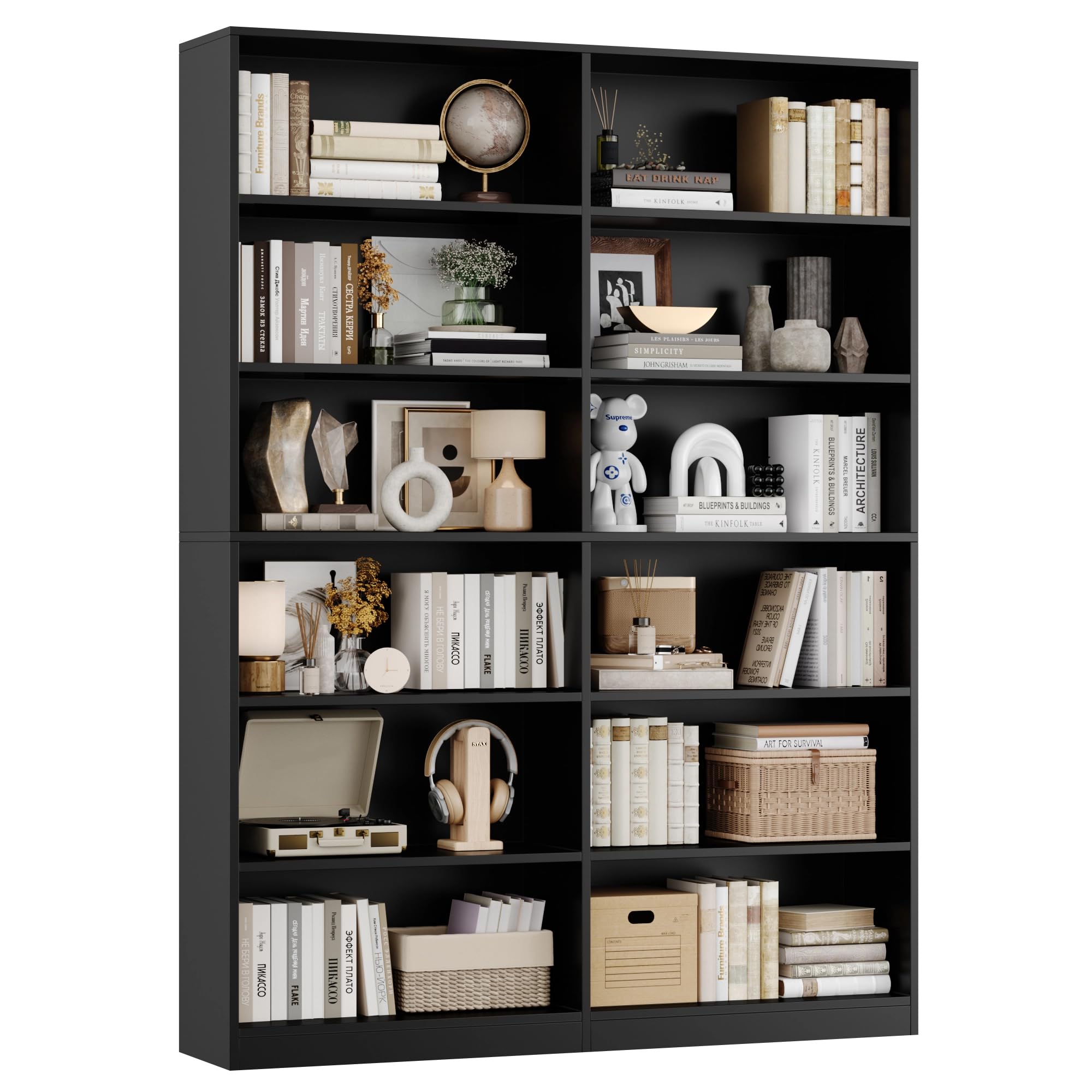 FirFurd Bücherregal Bücherschrank mit 12 Fächern 120x30x188,7 cm | Billy Regal, Raumteiler, Standregal doppelreihig, zur Aufbewahrung und Präsentation, für Arbeitszimmer Wohnzimmer