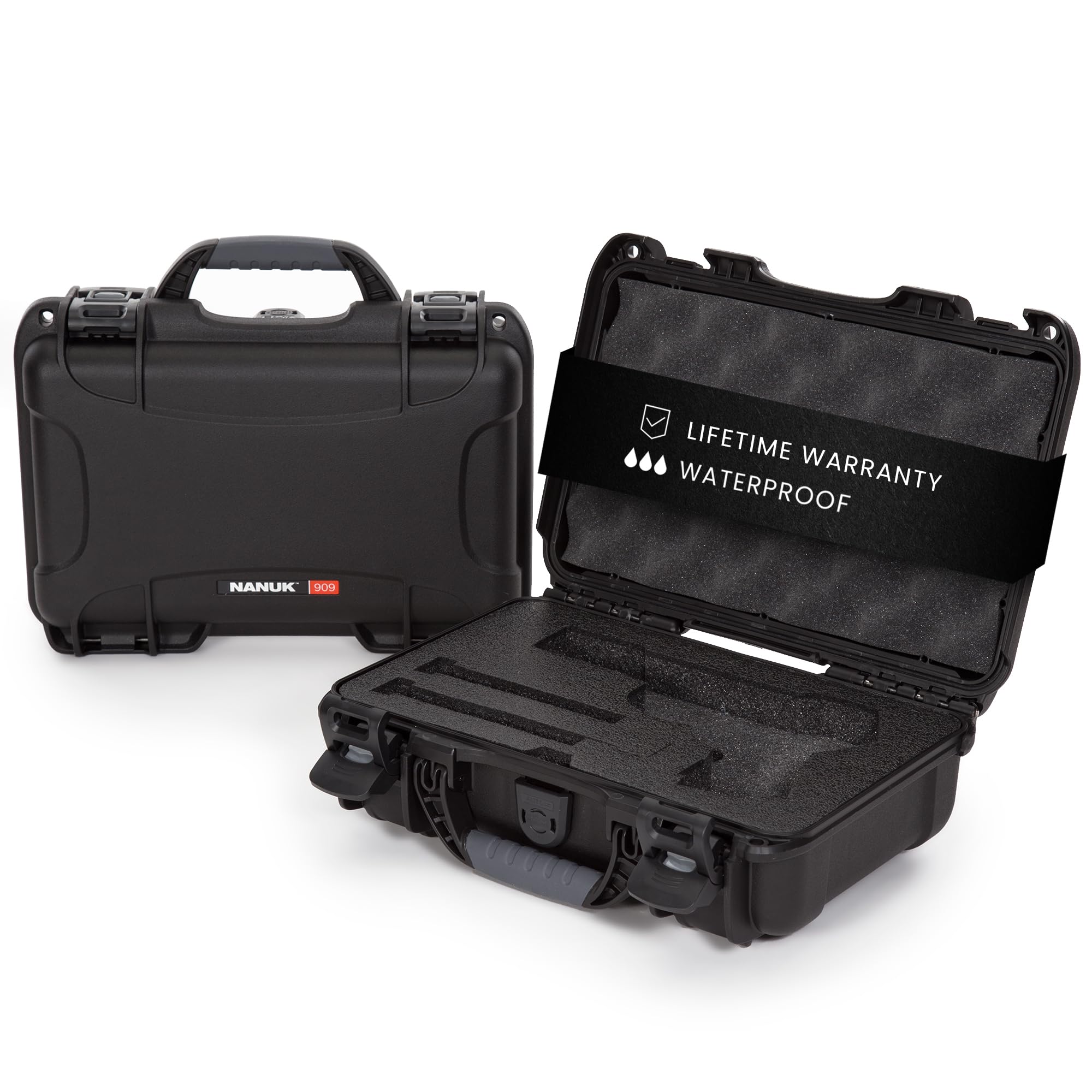 NANUK Funda rígida clásica 909 con inserto de espuma personalizado, IP67 impermeable y a prueba de aplastamientos, construcción resistente para una máxima protección, fabricada en Canadá, color negro