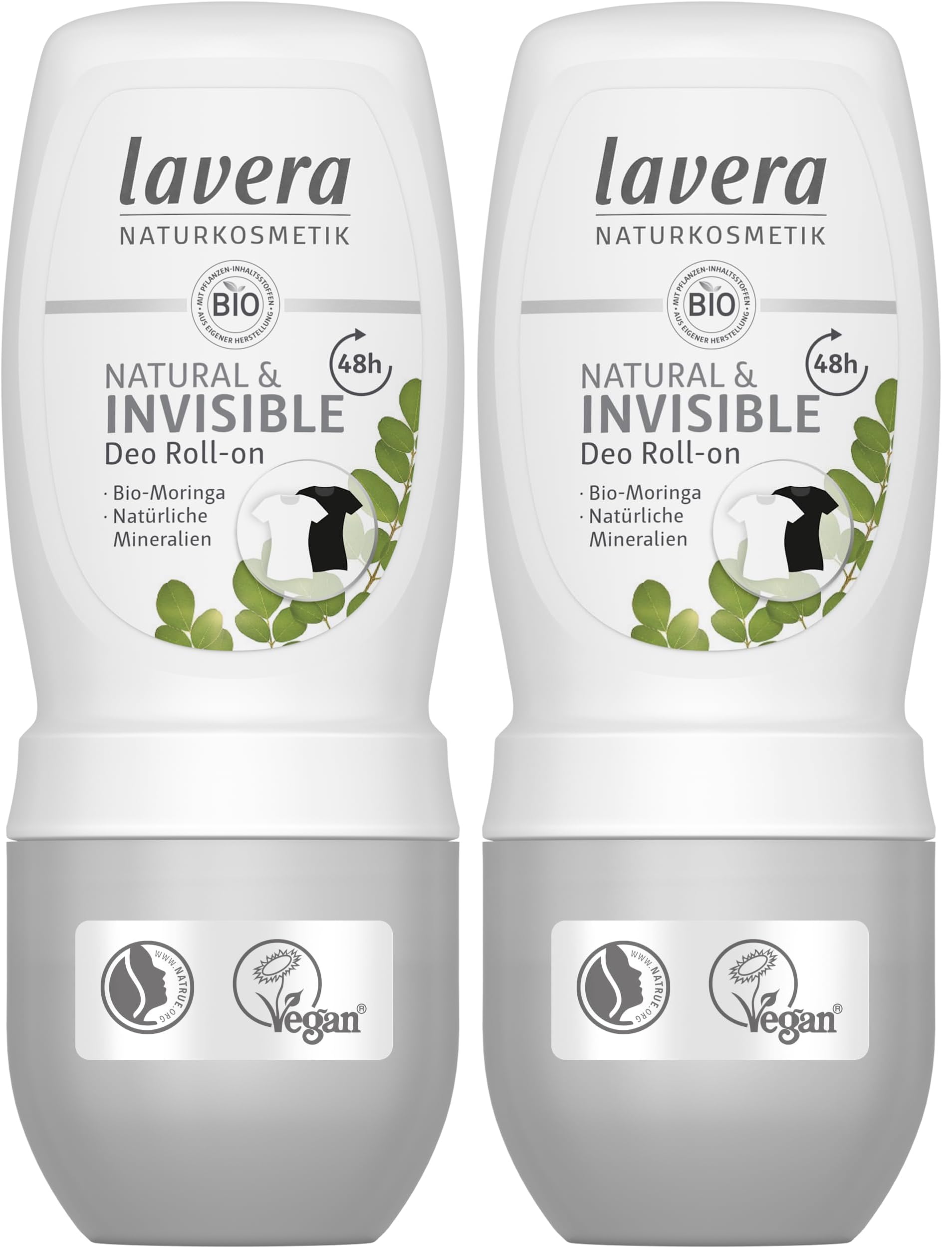 Lavera Deo Roll-on NATURAL & INVISIBLE 48 h - vegan - Naturkosmetik - Bio-Moringa & Natürliche Mineralien - ohne Aluminium - Zuverlässiger Schutz ohne Deo-Flecken - 48 Stunden Deo Schutz - 50 ml
