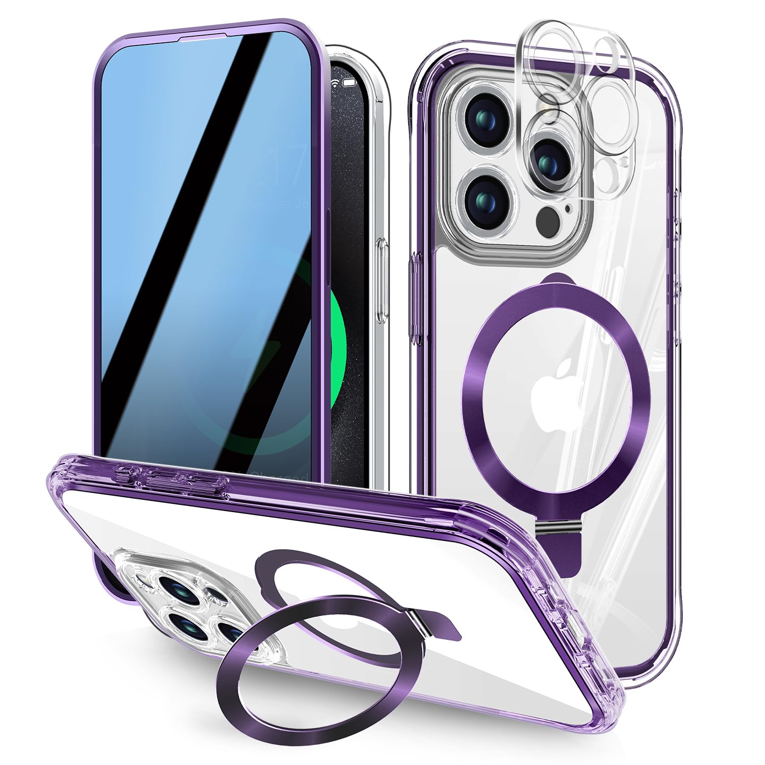 [Built-in Anti Peep Screen Protector & Invisible Magnetic Kickstand] Privacy Case for iPhone 14 Pro Max [Integrated Lens Protection] [Compatible with