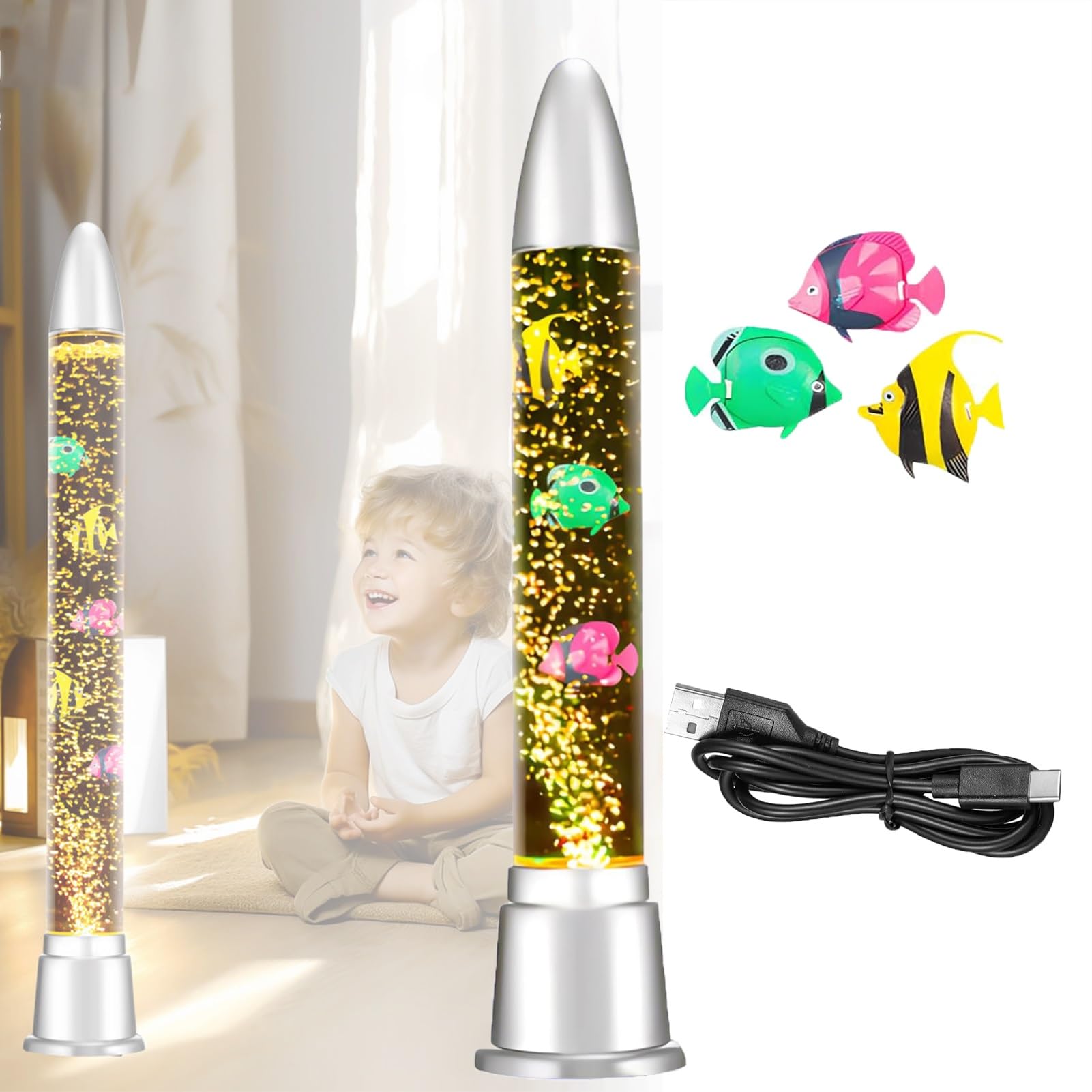 Led sensoryczna lampa akwariowa ze zmieniającymi się kolorami efektami świetlnymi Bubble Fish Tube nadaje się do salonu i sypialni zarówno dla dzieci, jak i dorosłych. (23,62 cala)