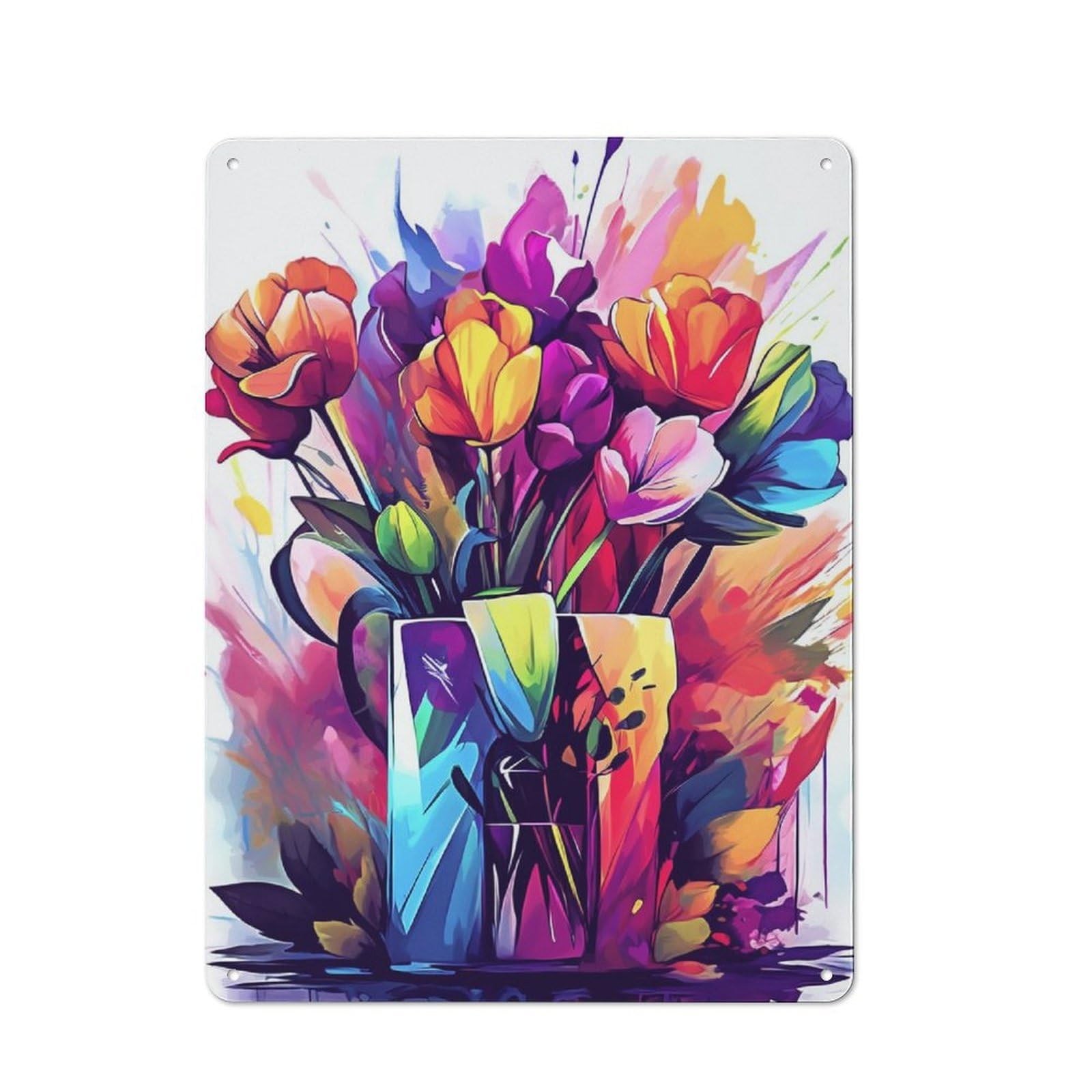 Junmoney Colorful Tulip Bouquet Vintage Metal Wall Sign 40X30cm For Garage Or Workshop, For Metal Sign Collectors, For Garage And Workshop Walls