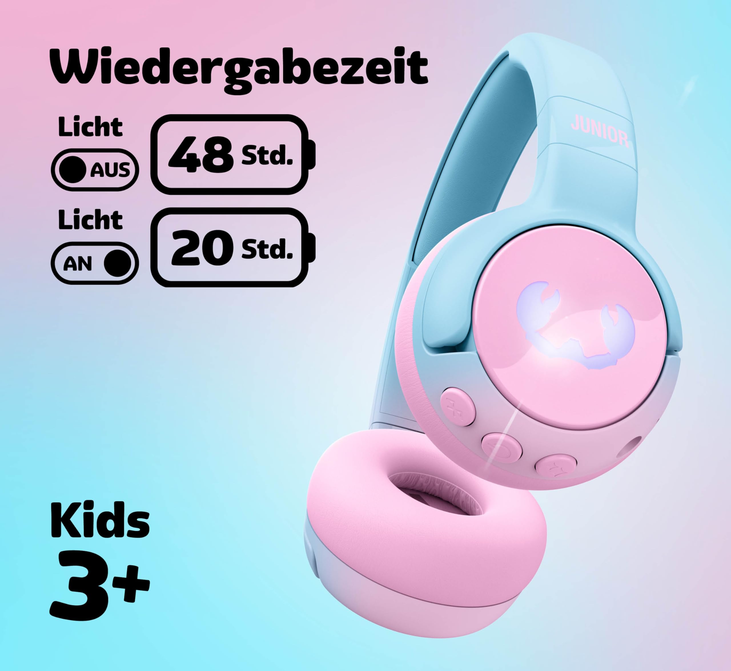 Fresh 'n Rebel Code Junior, kabellose Bluetooth-Kopfhörer für Kinder, sicherer Klang (<85dB), inklusive Audiokabel und Aufkleber, Buddy Beats, LED-Lichteffekte. 48 Std. Spielzeit (Cool Candy)