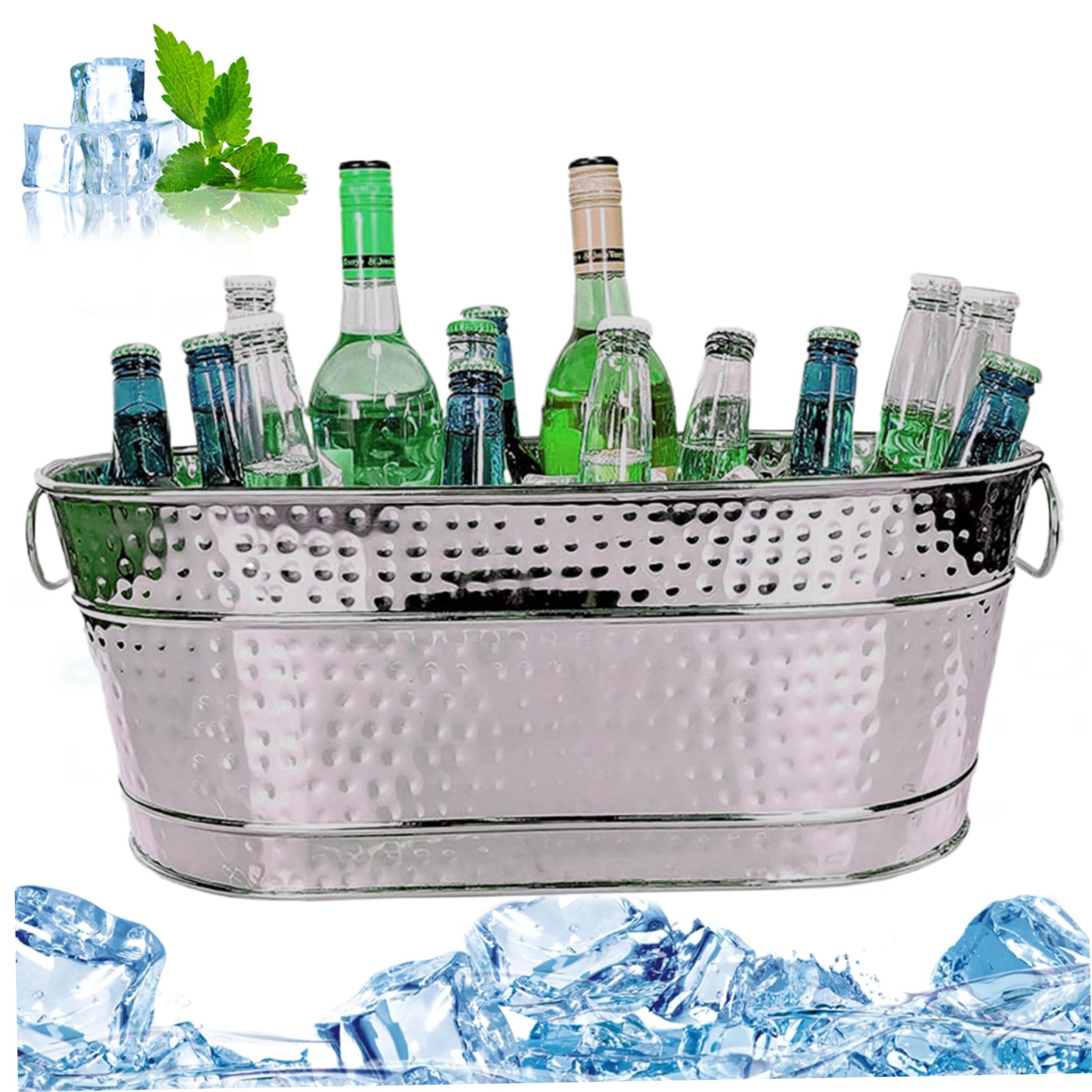 Eiseimer, Getränkewanne verzinkte Wanne mit Griffen 15QT Champagner -Eimer rostbeständig ＆ robuste Eiskläger für Partys für 8 Stunden Kühlbar, Eiskluck für Partys aufbewahren