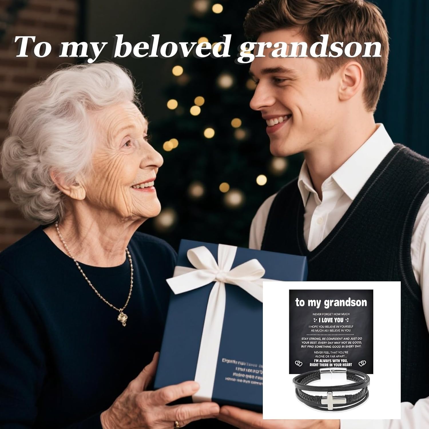 Grandson Bracelet from Grandma Leather Cross Stainless Steel Christian Braided Bracelet Inspirational Birthday Gifts for Grandson - Image 4