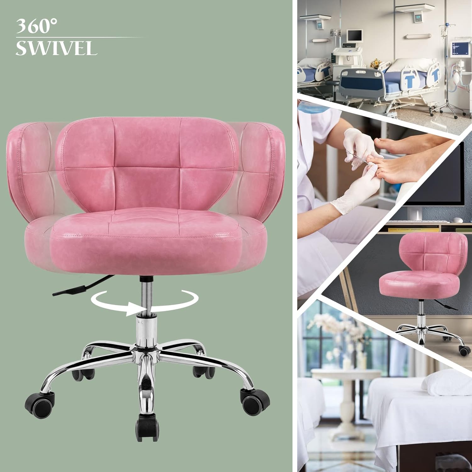 OKAKOPA Thickened Soft Leather Salon Pedicure Chair Rolling Stool Adjustable Height, Pink Salon Stool Chair Salon Chair Pedicure Stool for Nail Salon Pedicure Spa Medical Barber (Pink, 2 PCS) : Beauty & Personal Care
