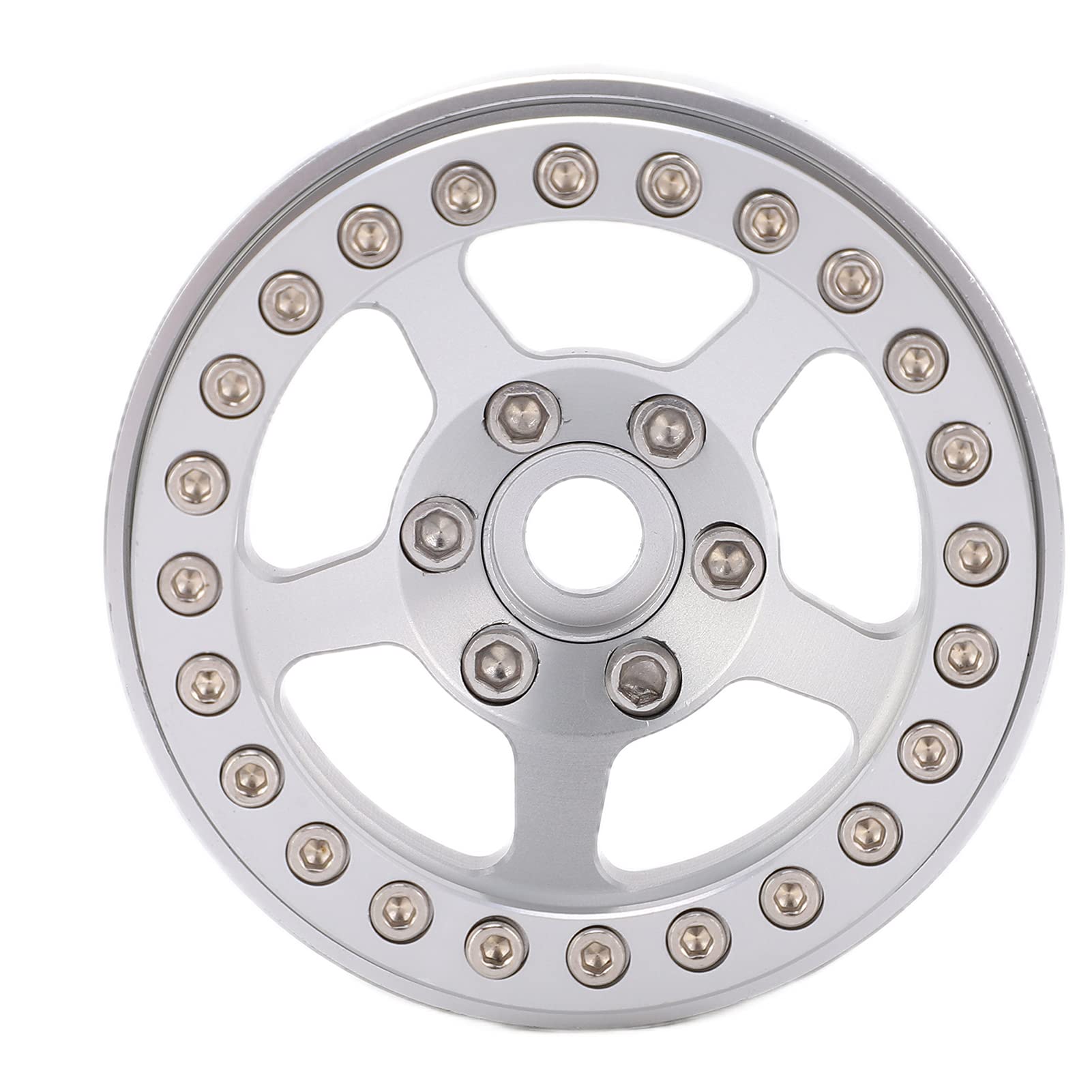 Ruote Beadlock da 1,9 pollici in lega di alluminio, cerchi argentati a 5 fori, cerchi per ruote RC antistrappo e antimacchia, con ruota, compatibili con AXIAL SCX10, TRX4, (Argento)