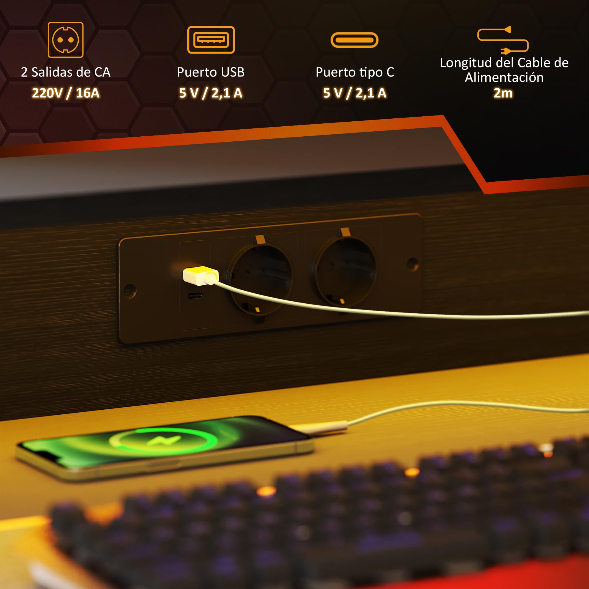 HOMCOM Mesa Gaming con Luces LED y Tomas de Corriente, 100x60 cm, Escritorio Gaming, Mesa Gamer con Soporte para Monitor, Estantes y Control Remoto, para Oficina, Estudio, Negro
