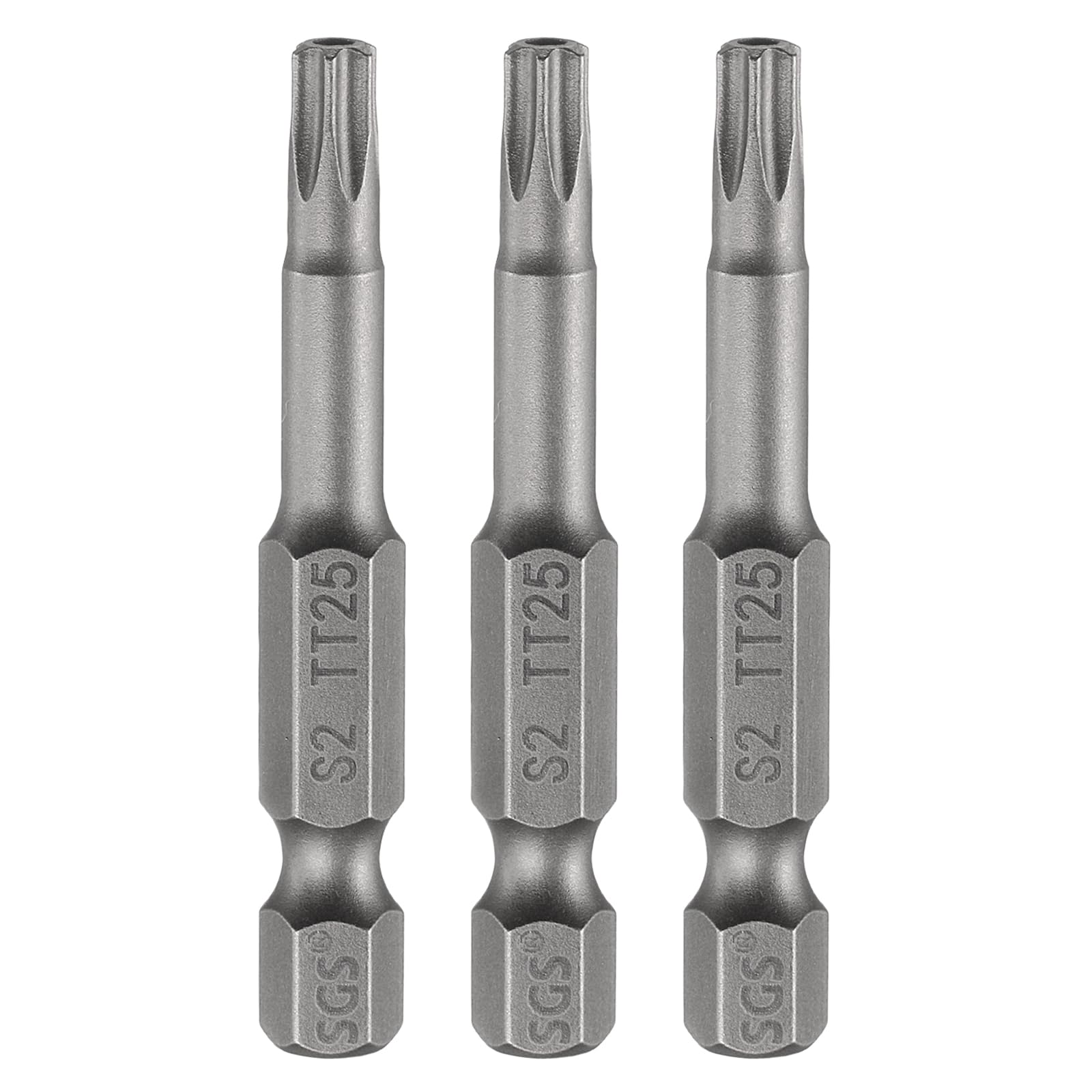 sourcing map 3pcs TT25 Security Torx Head Screwdriver Bit 2" (50mm) Long 1/4" Hex Shank Magnetic Tamper Proof 6 Point Star Screw Driver Drill Bits S2 Steel Hole Tip Industrial Power Tools