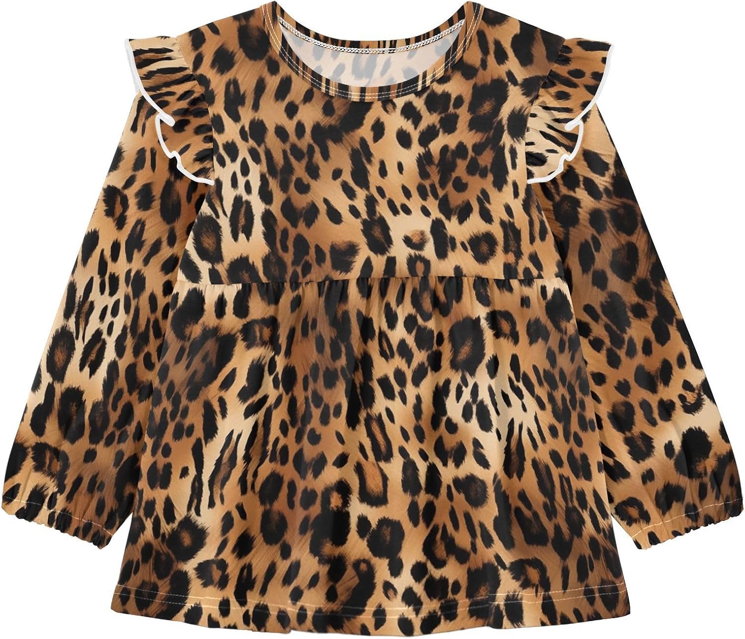 visesunny Toddler Clothes for Girls Simulated Leopard Print Long Sleeve Fall Shirts Cotton Top with Ruffle Collar