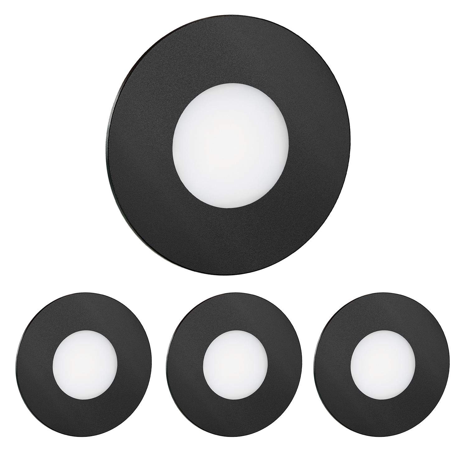ledscom.de LED Stair Light/Stair Lighting FEX Indoor Outdoor Round Black 85mm Ø Cool White 4pcs