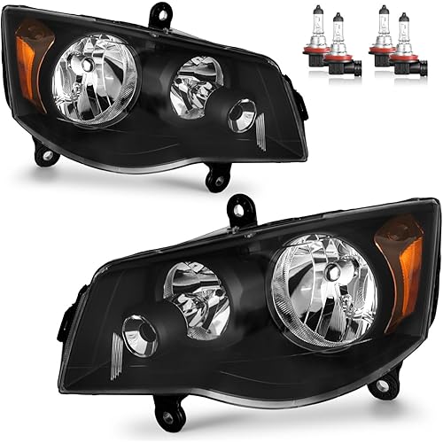 Headlights Assembly for 2011-2020 Dodge Grand Caravan, for 2008-2016 Chrysler Town Country Headlamp Replacement Passenger and Driver Side