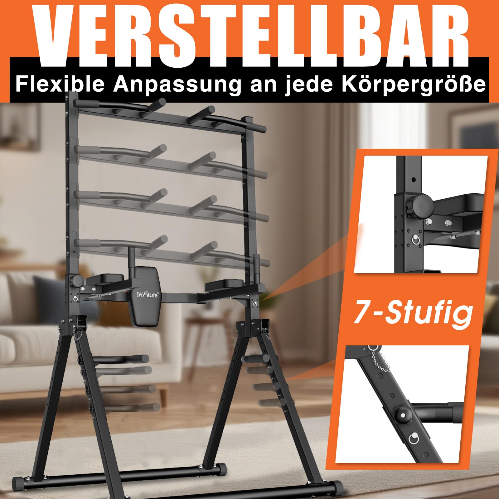 DH FitLife Faltbar Power Tower Dip Station | Klimmzugstange Freistehend mit Dip Barren u. Hantelablagen/Rückenlehne | Kraftstation Kraftturm | Fitness Station | Power Rack for Home Gym